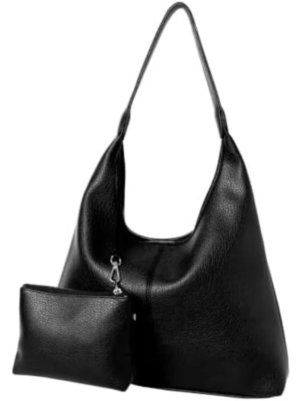 Vegan Leather Slouchy Hobo Bag for Women with Zip Pouch & Key Leash - Stylish